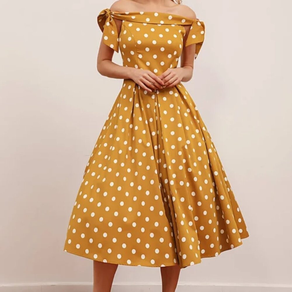 NEW Retro Polka Dot Off-the-Shoulder Dress